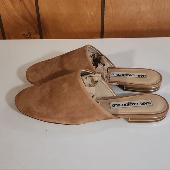 Karl Lagerfeld Slip-on Geniune Leather/Suede Camel Mule Gold Accent Sz.9 EUC** - Picture 5 of 7